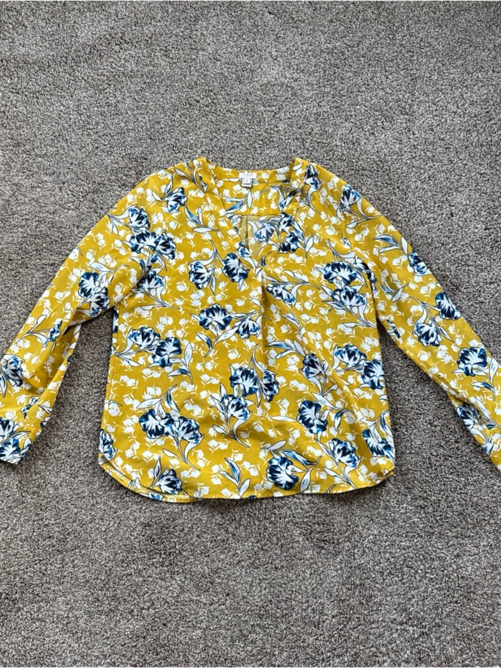 J. Crew Women’s Medium Floral V-Neck Long Sleeve Blouse - Yellow Blue White EUC